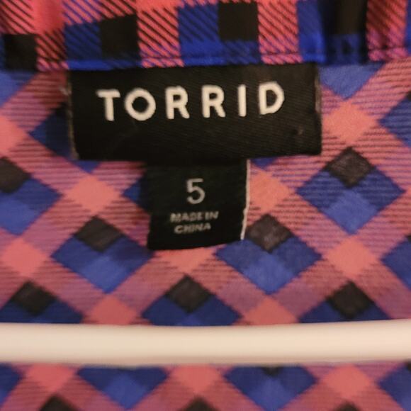 Torrid Plaid V Neck Short Sleeve Tunic Top Womens Plus Size 5X Blouse Oversized - Picture 5 of 12
